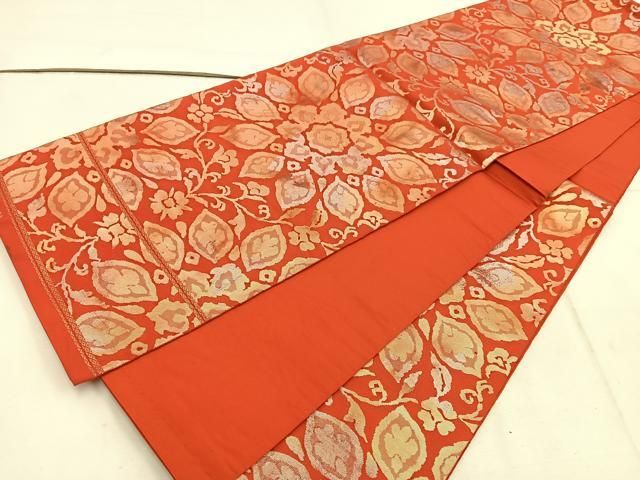 西陣服部織物正絹六通柄袋帯 手織純金箔こはく錦 蜀甲錦文様　新品 パールトン加工 袋帯 正絹 六通柄 未使用 仕立て付き フォーマル 六通 西陣織 ゴールド