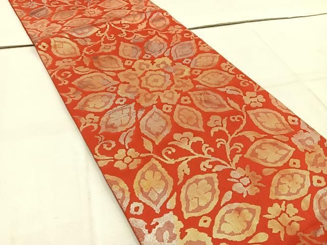 平和屋着物◎西陣 服部織物謹製 六通柄袋帯 こはく錦 草花文 金糸 正絹