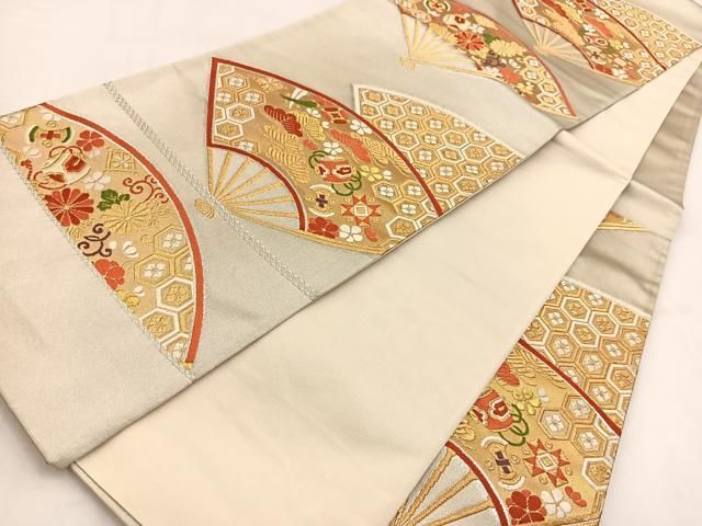 平和屋着物◎西陣 六通柄袋帯 唐織 扇面宝尽くし花文 金銀糸 証紙付き
