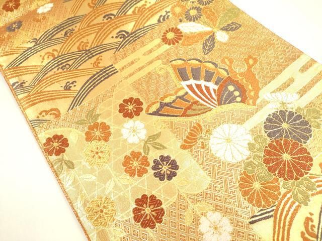 平和屋着物◎佐賀錦 六通柄袋帯 唐織 舞蝶流水花文 金糸 正絹 逸品