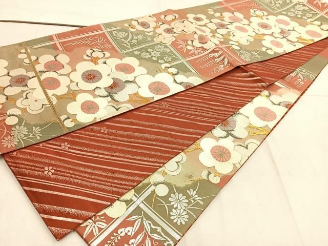 平和屋着物◎六通柄袋帯 唐織 枝梅文 金銀糸 正絹 逸品 BAAW1403mz