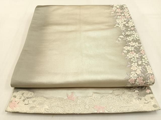 平和屋着物●両面　六通柄袋帯　唐織　立波花文　枝垂れ桜　金糸　正絹　逸品　DAAY1873ps 平和屋着物◎六通柄袋帯 唐織 枝垂れ桜文 銀糸 引箔 正絹 逸品