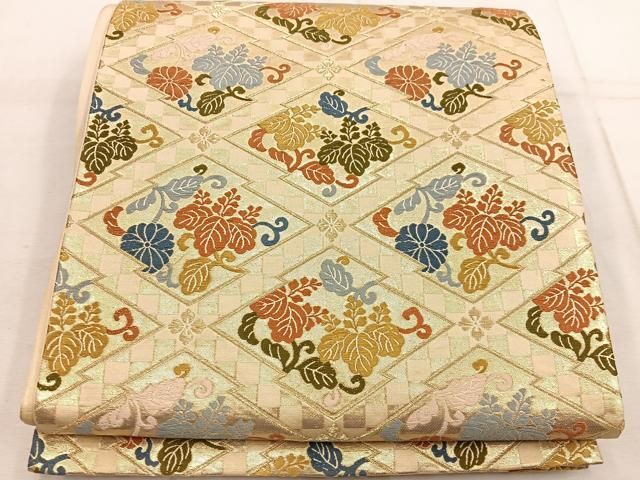 平和屋着物◎六通柄袋帯 唐織 松皮菱花文 金糸 正絹 逸品 BAAW1408mz