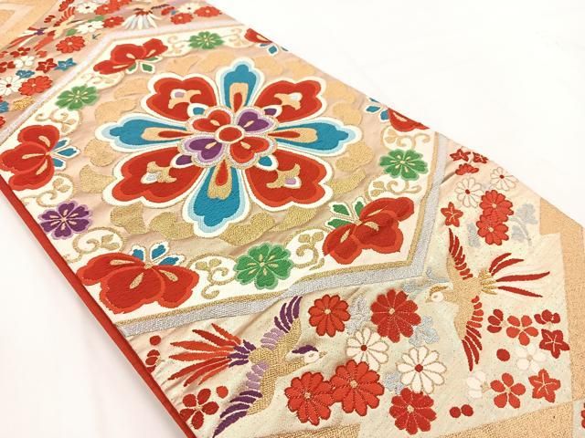 平和屋着物◎六通柄袋帯 唐織 鳳凰正倉院花文 金銀糸 正絹 逸品