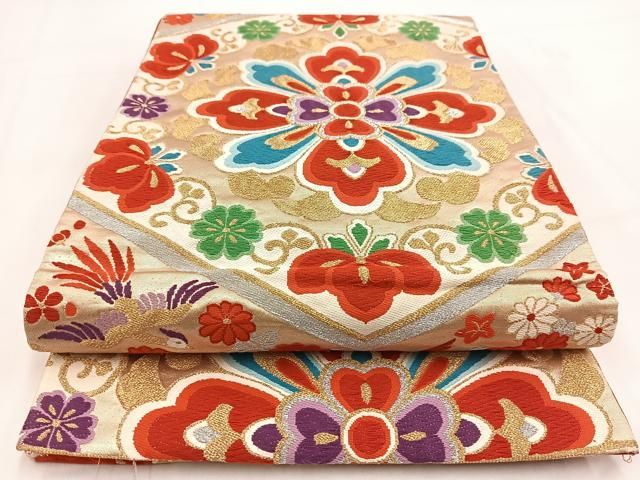 平和屋着物◎六通柄袋帯 唐織 鳳凰正倉院花文 金銀糸 正絹 逸品