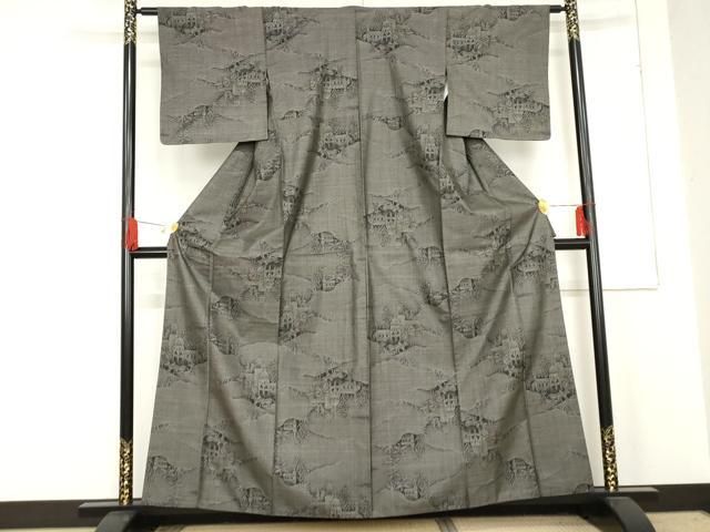 平和屋着物▽本場大島紬 カタス7マルキ 人物風景文 鹿 正絹 逸品