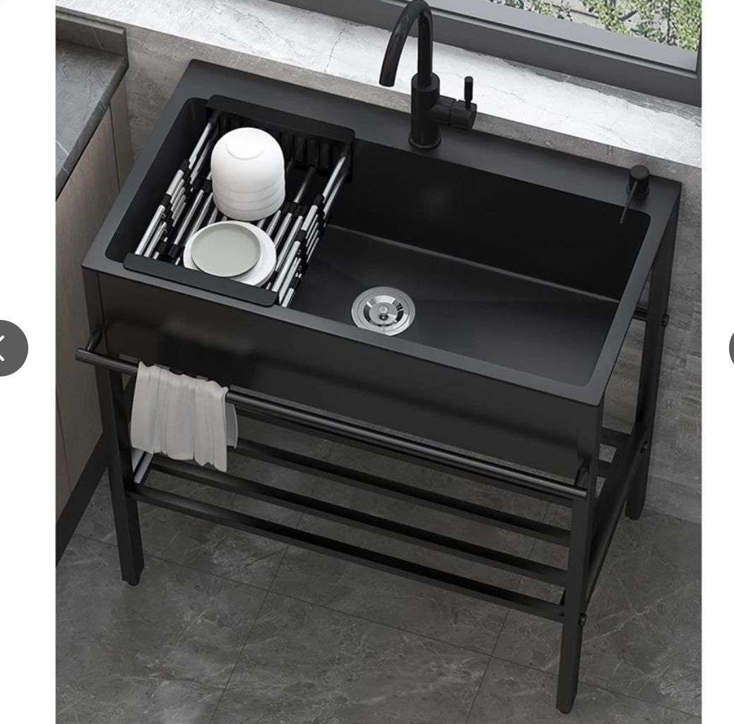 大好評 黒 流し台 ガーデンシンク キッチンシンク 置き場付き シングル 屋外用 錆びず ステンレス製簡易排水シンク 屋内 ガレージ用大容量自立型シンク 業務用厨房流し
