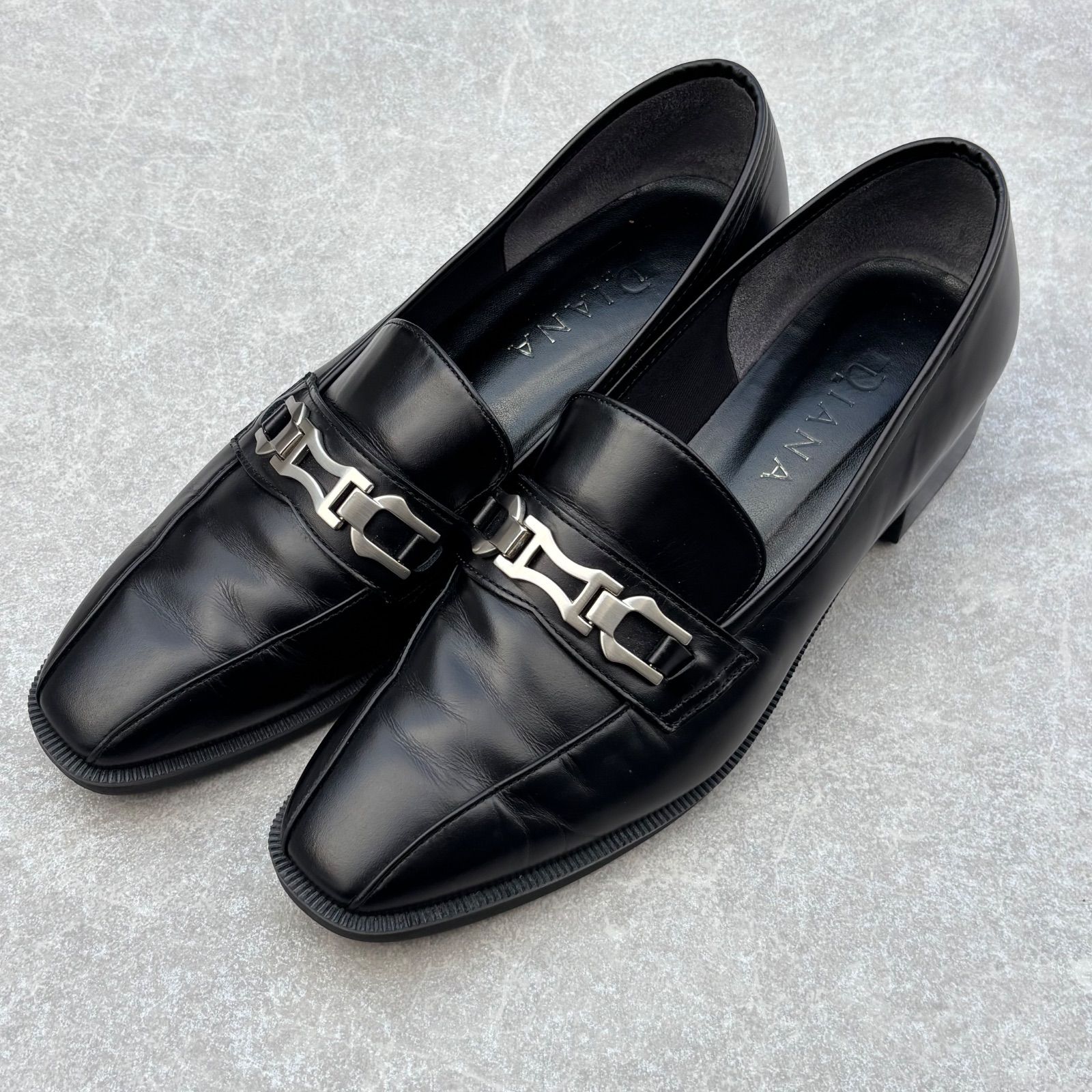 DIANA スクエアビット 金具 ローファー 本革 ブラック 25cm ダイアナ