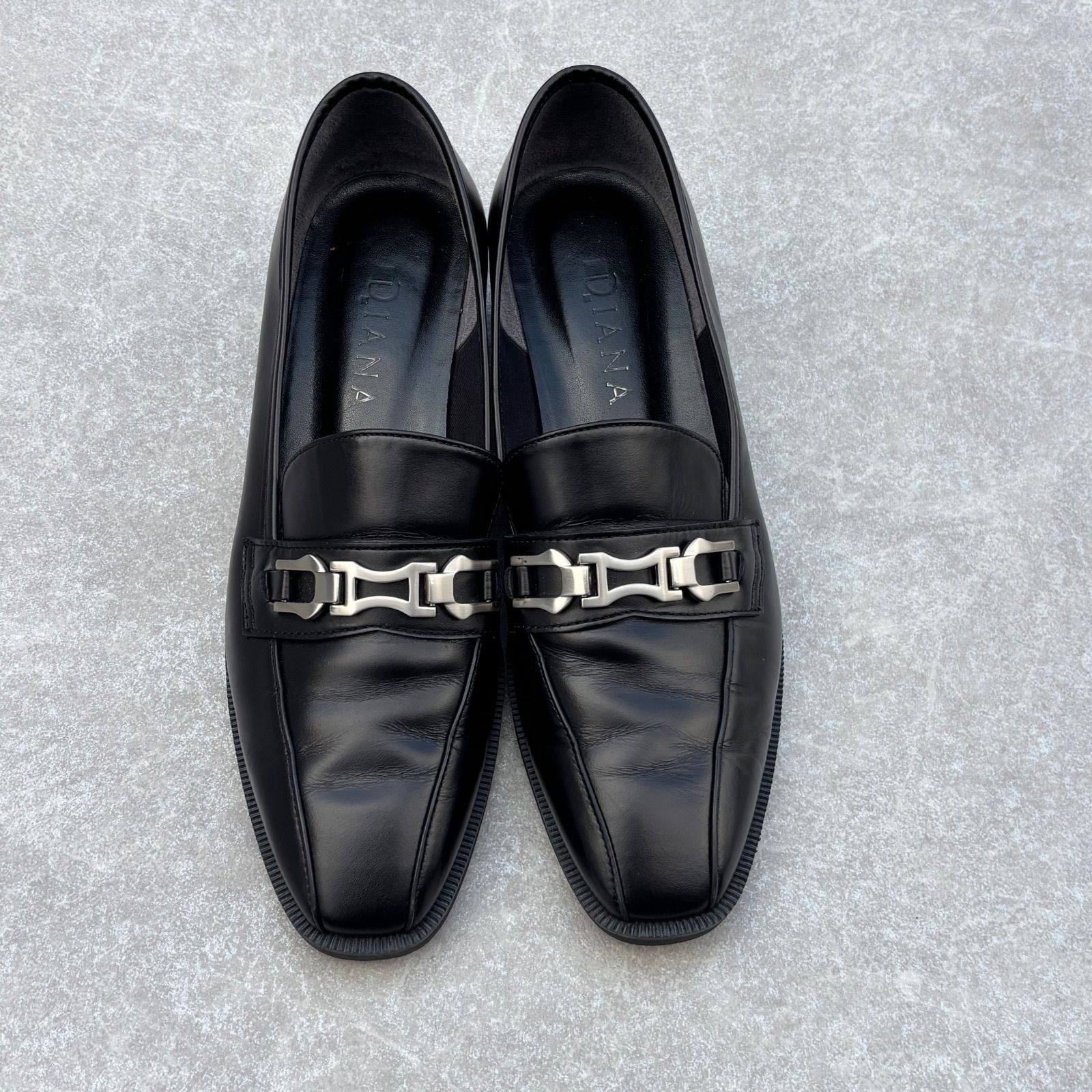 DIANA スクエアビット 金具 ローファー 本革 ブラック 25cm ダイアナ