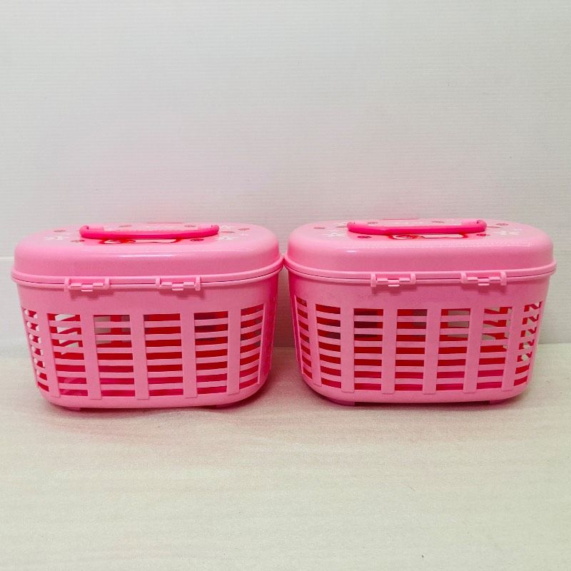 ハローキティ カゴ バスケット 小物入れ レトロ  赤いリボンキティちゃんとクマ ハローキティ レトロ カゴ バスケット ハローキティ カゴ バスケット