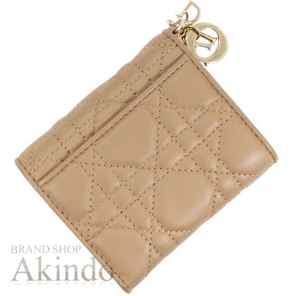 ディオール レディース 三つ折り財布 レディディオール カナージュ ロータスウォレット ミディアムタン ブラウン ゴールド金具 Diorチャーム _M 53 U Christian Dior コンパクトウォレット ラムスキン