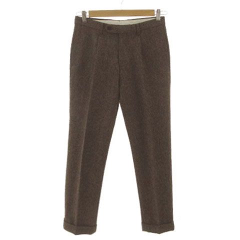 【中古】Bishitto ムーン MOON 英国製生地 ツイードスーツ ジャケット パンツ 裾ダブル 茶 ベージュ 44-6Drop S ビシット Bishitto ムーン MOON 英国製生地 ツイードスーツ ジャケット