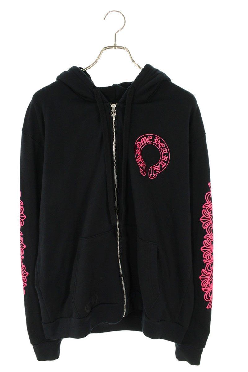 クロムハーツ バックホースシュー袖フローラルプリントジップアップパーカー L CHROME HEARTS(クロムハーツ) ホースシュープリント 袖フローラル