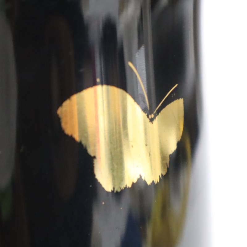 輪島塗 花生 金蒔絵 蝶文様 共箱付き 黒漆 花瓶 花器 漆器 伝統工芸