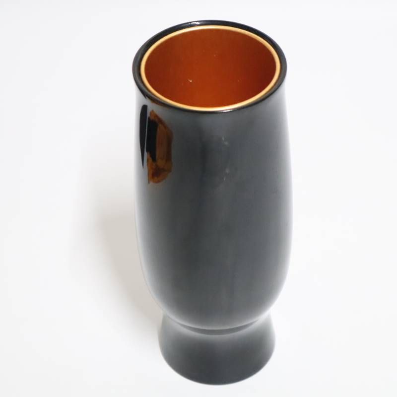 輪島塗 花生 金蒔絵 蝶文様 共箱付き 黒漆 花瓶 花器 漆器 伝統工芸