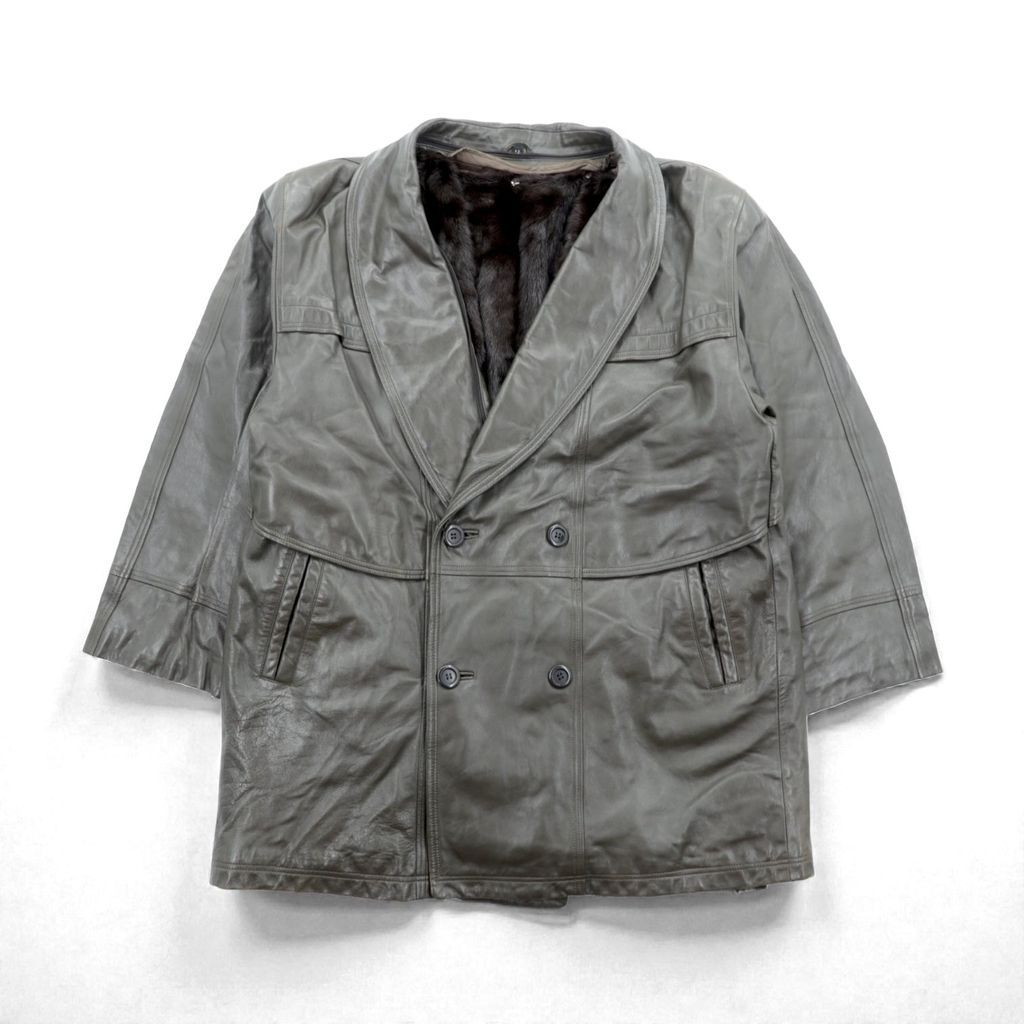 90s Vintage ダブルブレスト ギャングコート ラムレザージャケット XL