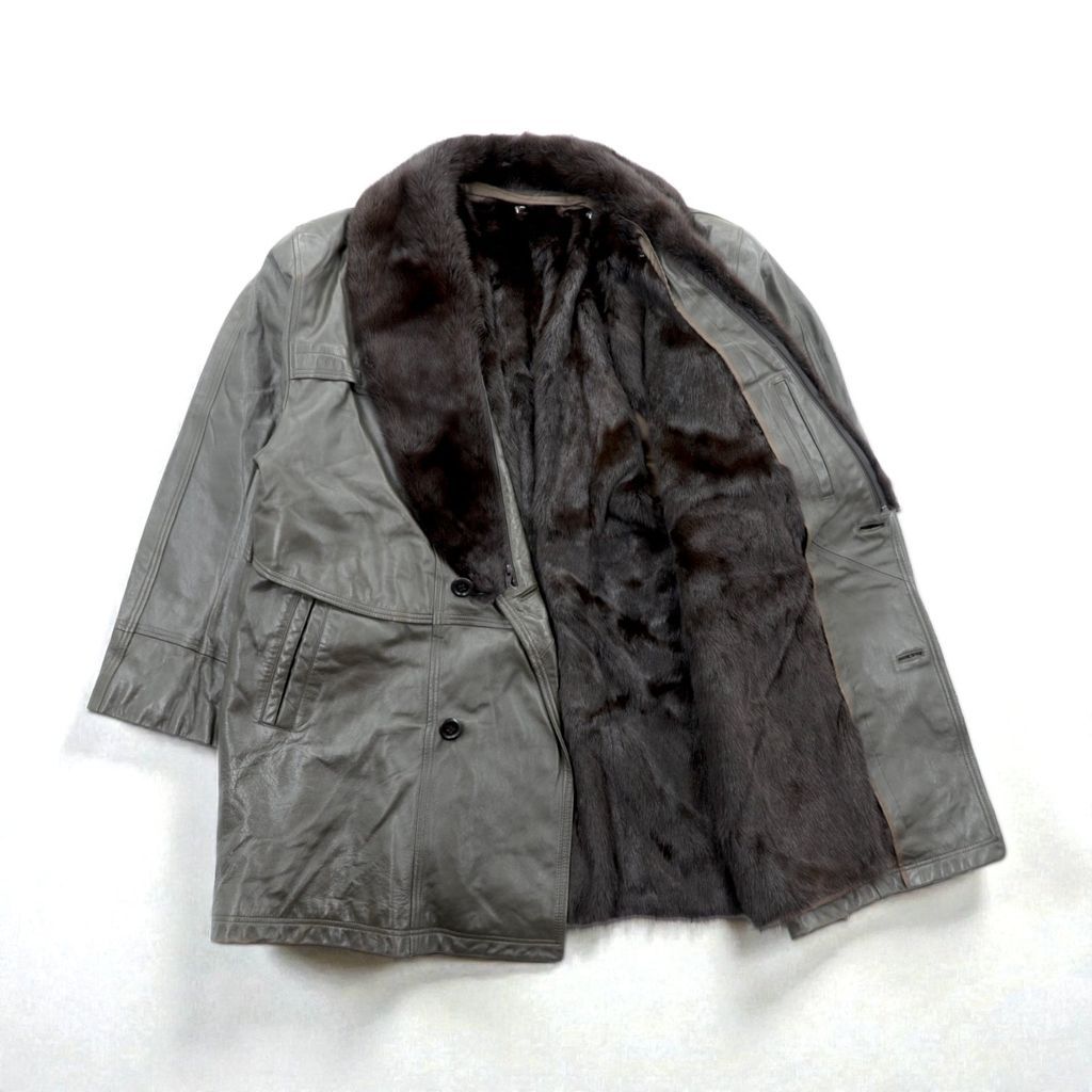 90s Vintage ダブルブレスト ギャングコート ラムレザージャケット XL