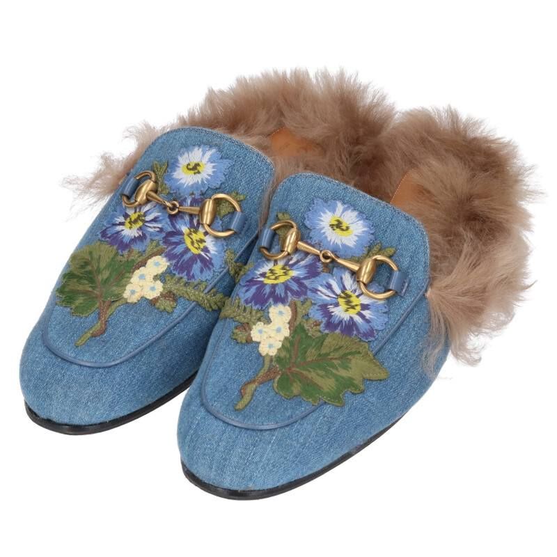 グッチ プリンスタウン フラワー刺繍ホースビットデニムサンダル メンズ