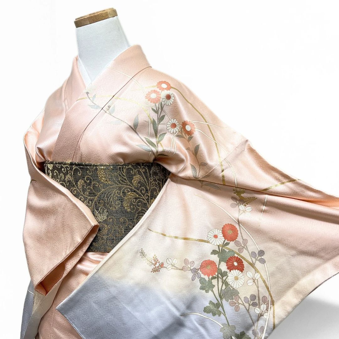 訪問着 金彩 菊花 萩 桔梗 紗綾形地紋 紋無し 着物 123 b d ms