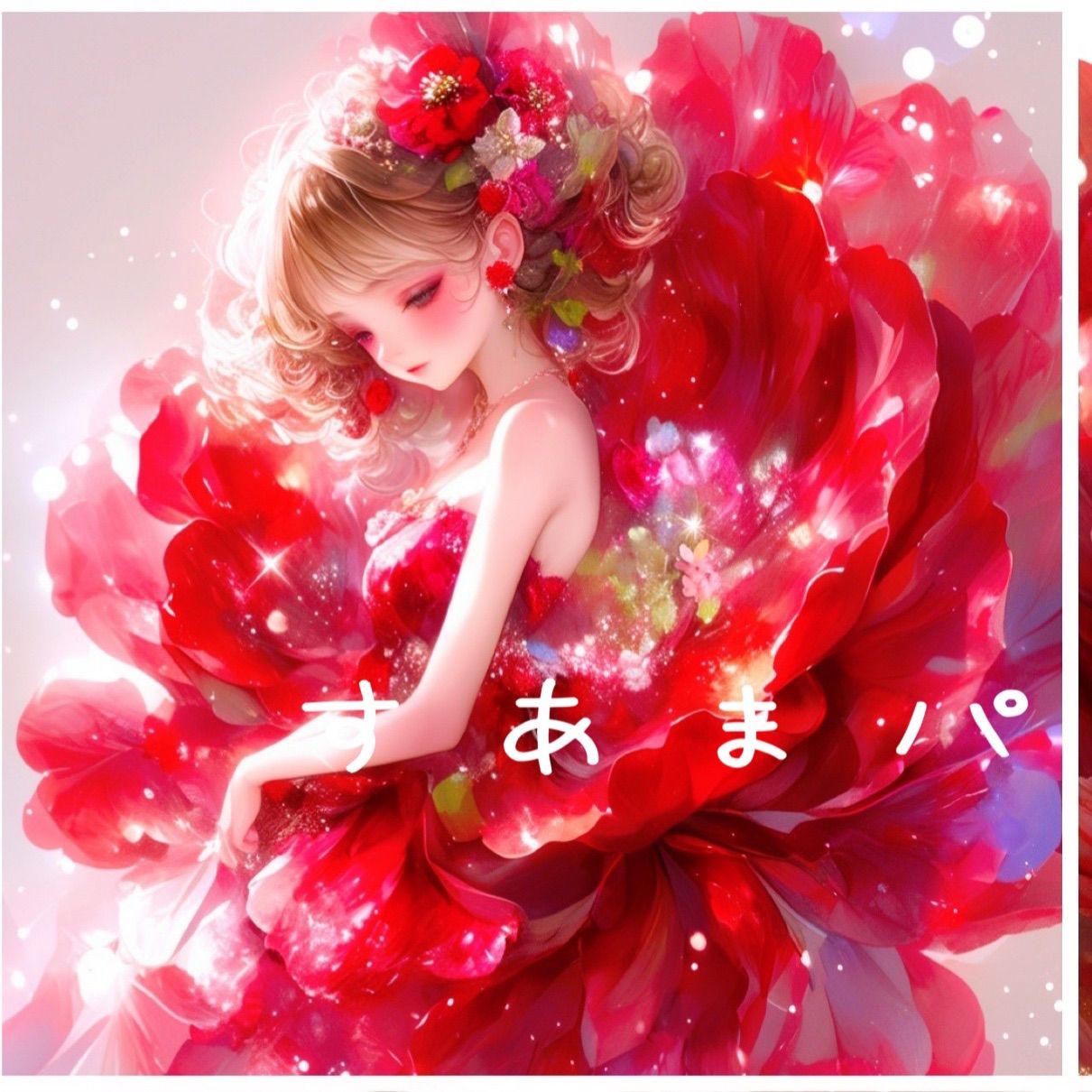 赤いお花のドレス女の子のパネル生地