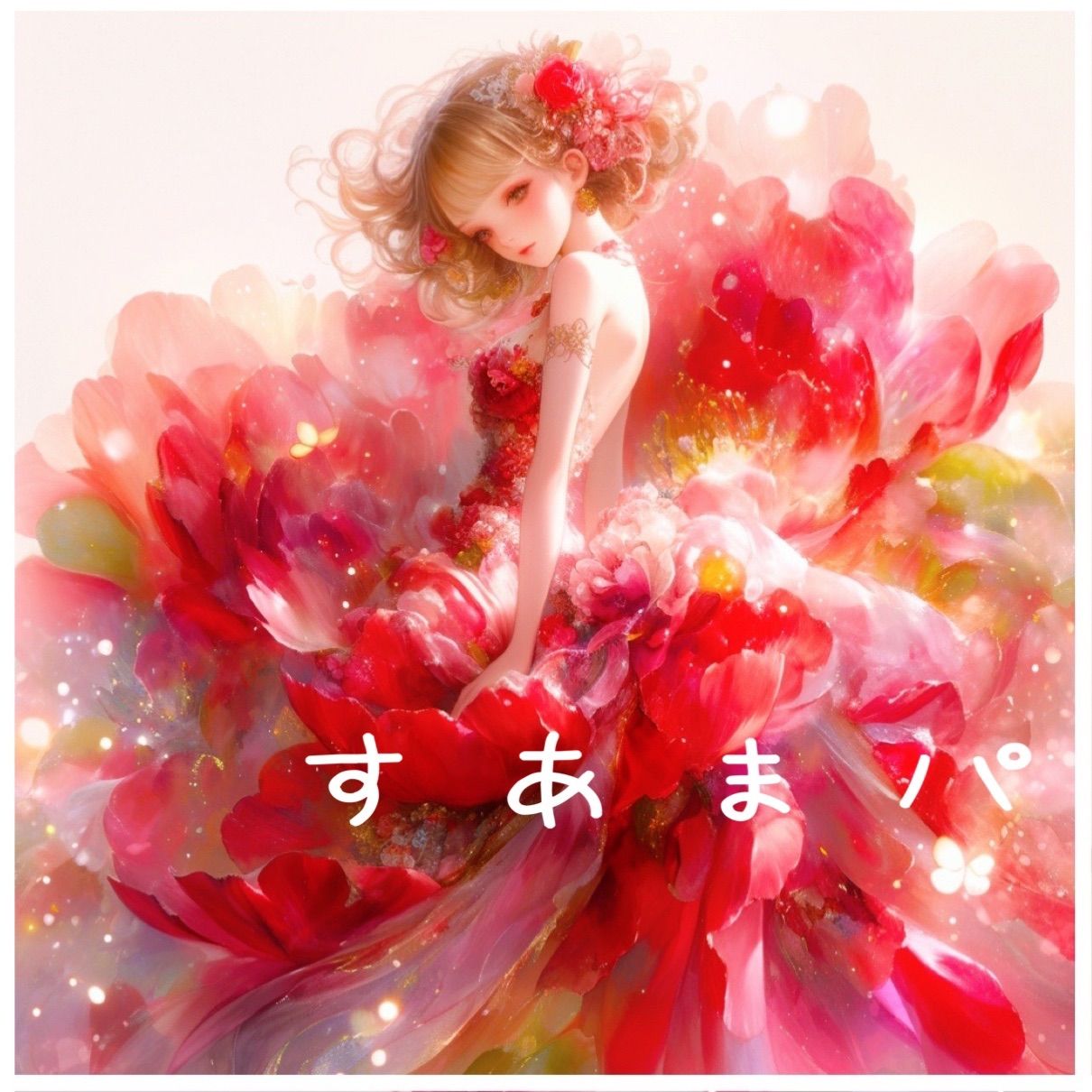 番号６１ 赤いお花のドレス女の子のパネル生地