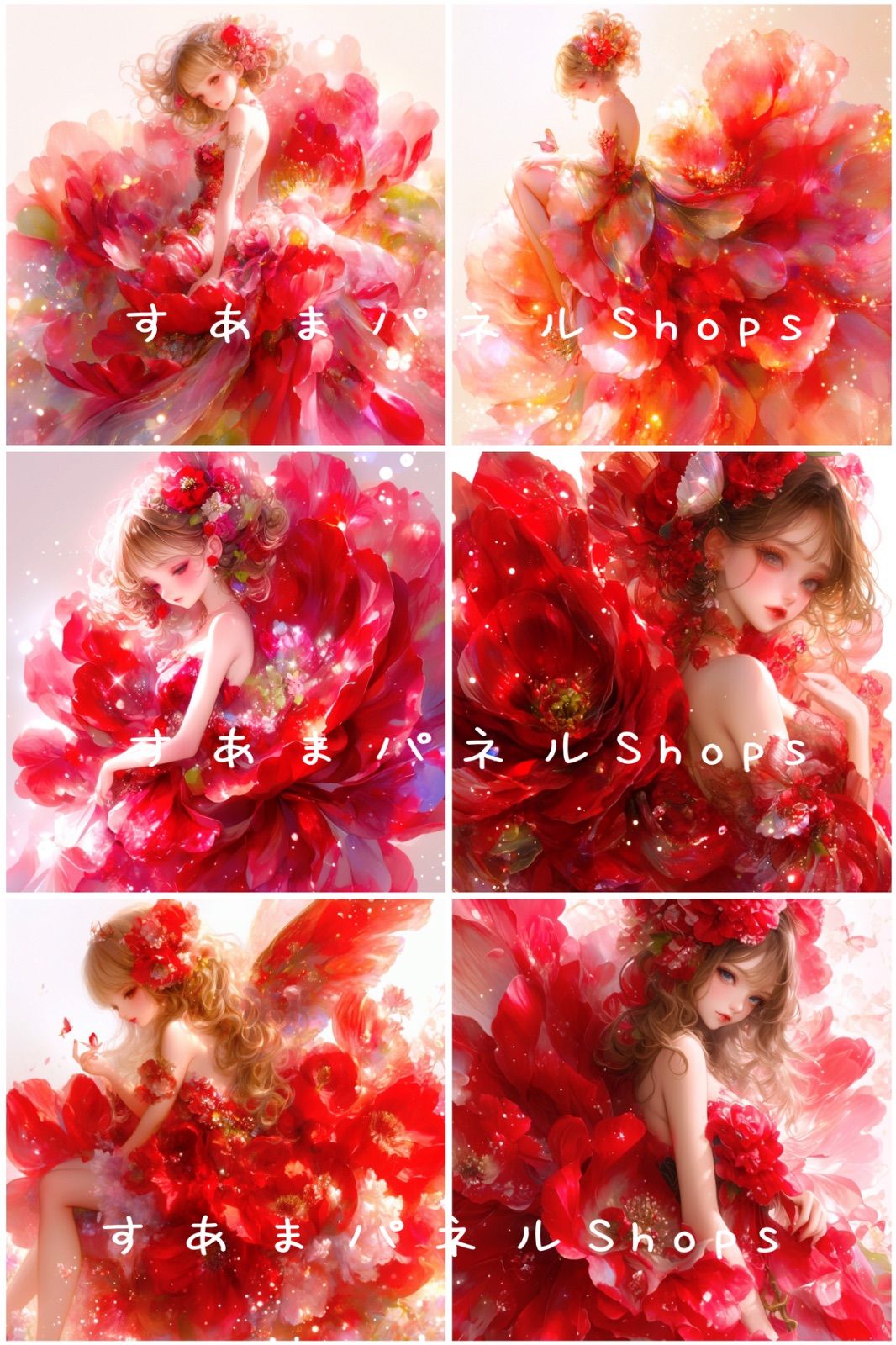 番号６１ 赤いお花のドレス女の子のパネル生地