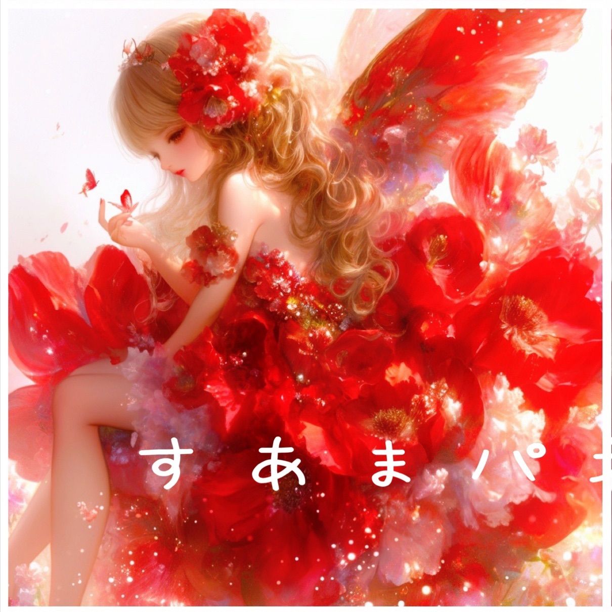 番号６１ 赤いお花のドレス女の子のパネル生地