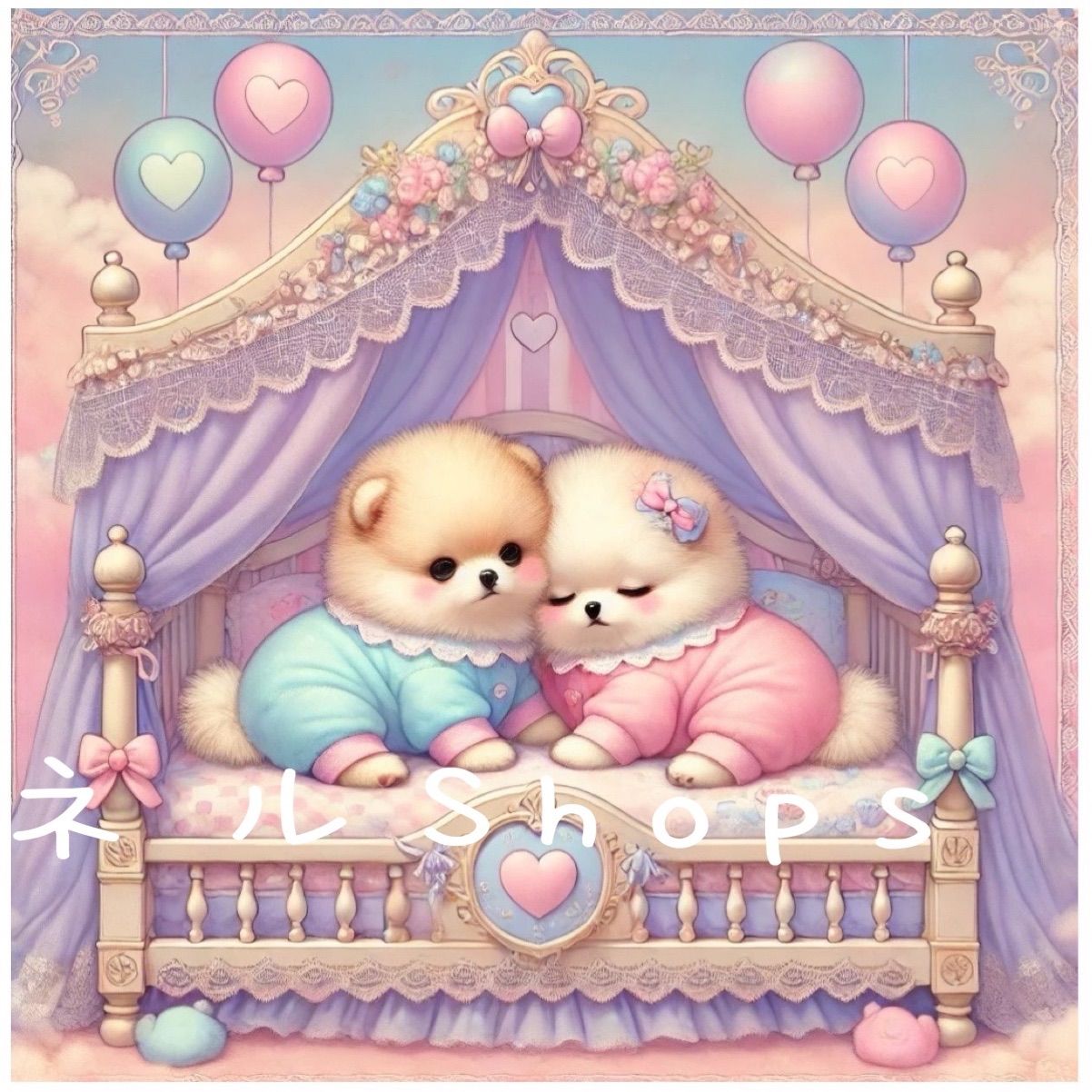  番号６２ メルヘンベッドわんこのパネル生地 綿(プリント) 生地