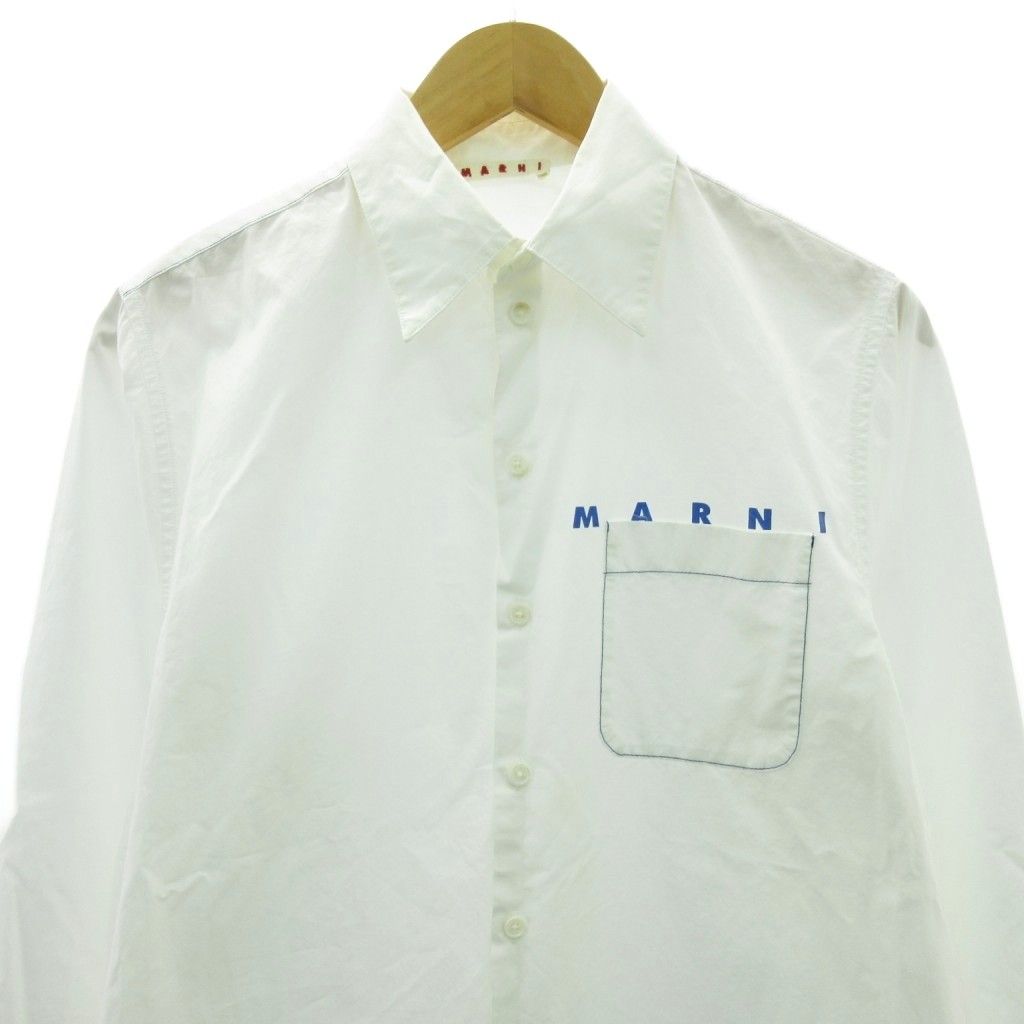 マルニ MARNI 近年 ステッチ シャツ ロゴプリント 長袖 白 ホワイト 14