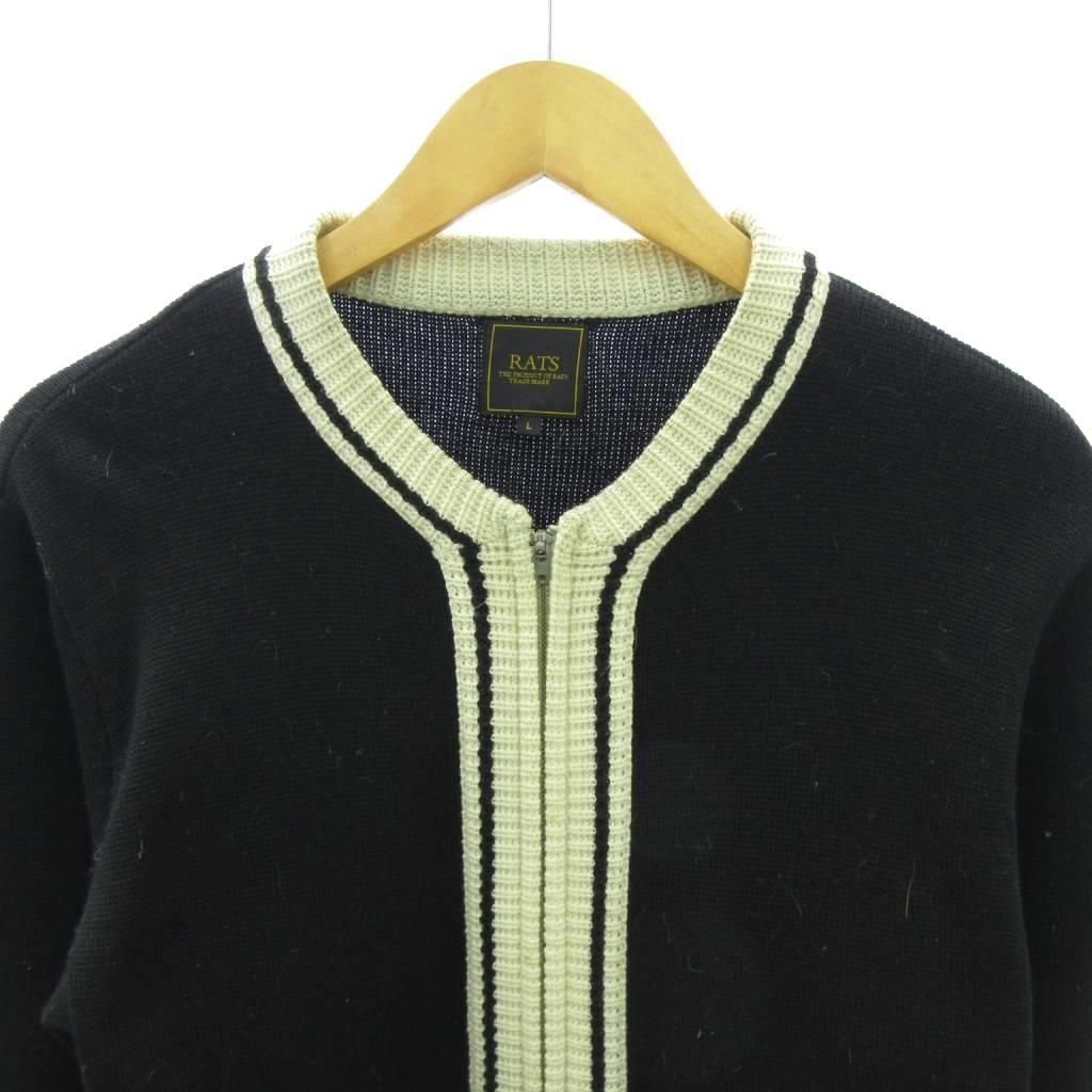 ラッツ RATS ニット カーディガン ライン ウール 長袖 L 黒 ブラック