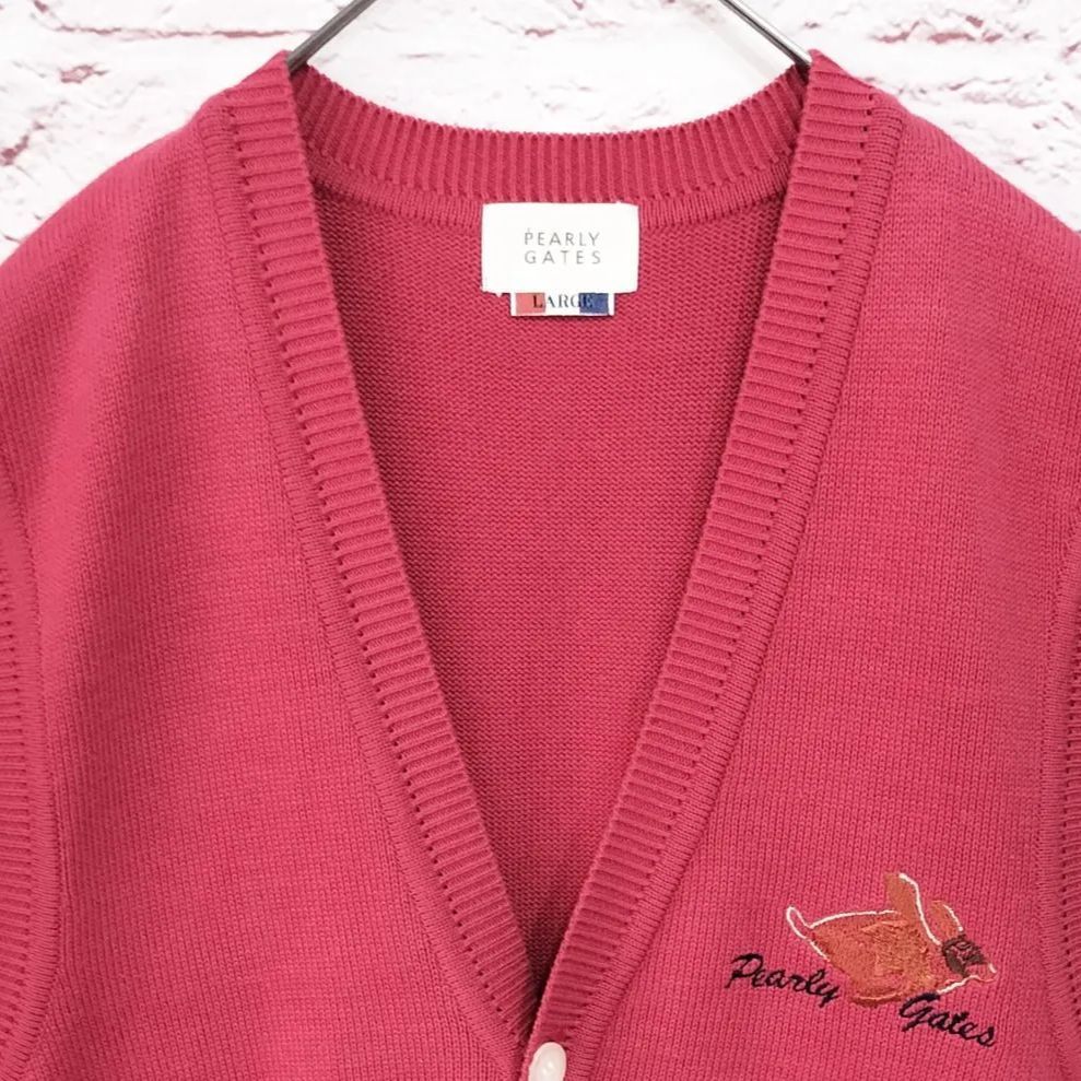 美品】PEARLY GATES コットン ニット ベスト ロゴ刺繍 2ポケット 日本