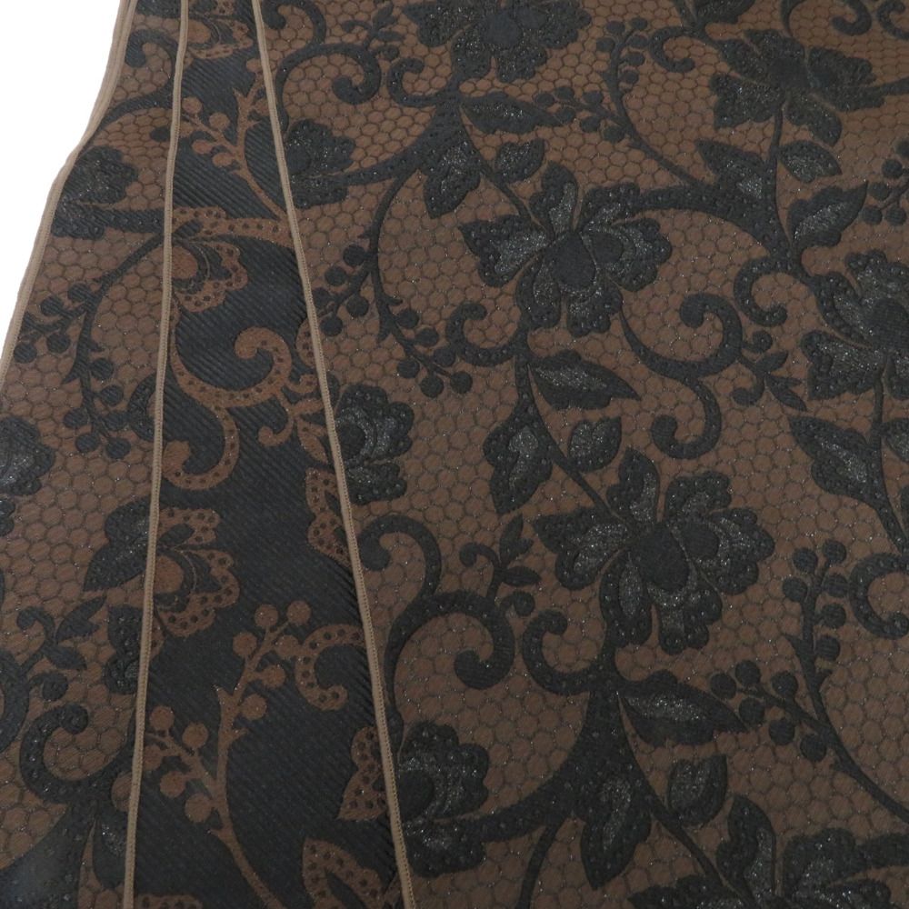 浴衣帯 兵児帯 大人兵児帯 ブラウン×ブラック レース調 花 南天 小杉織物 大人用 カジュアル ポリエステル 長さ400 cm