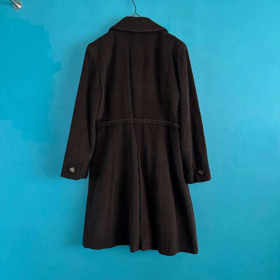  ルイフェロー アンゴラ混 ロングコート 11号 ブラウン ウール ロゴボタン ロングコート ジャケット アウター