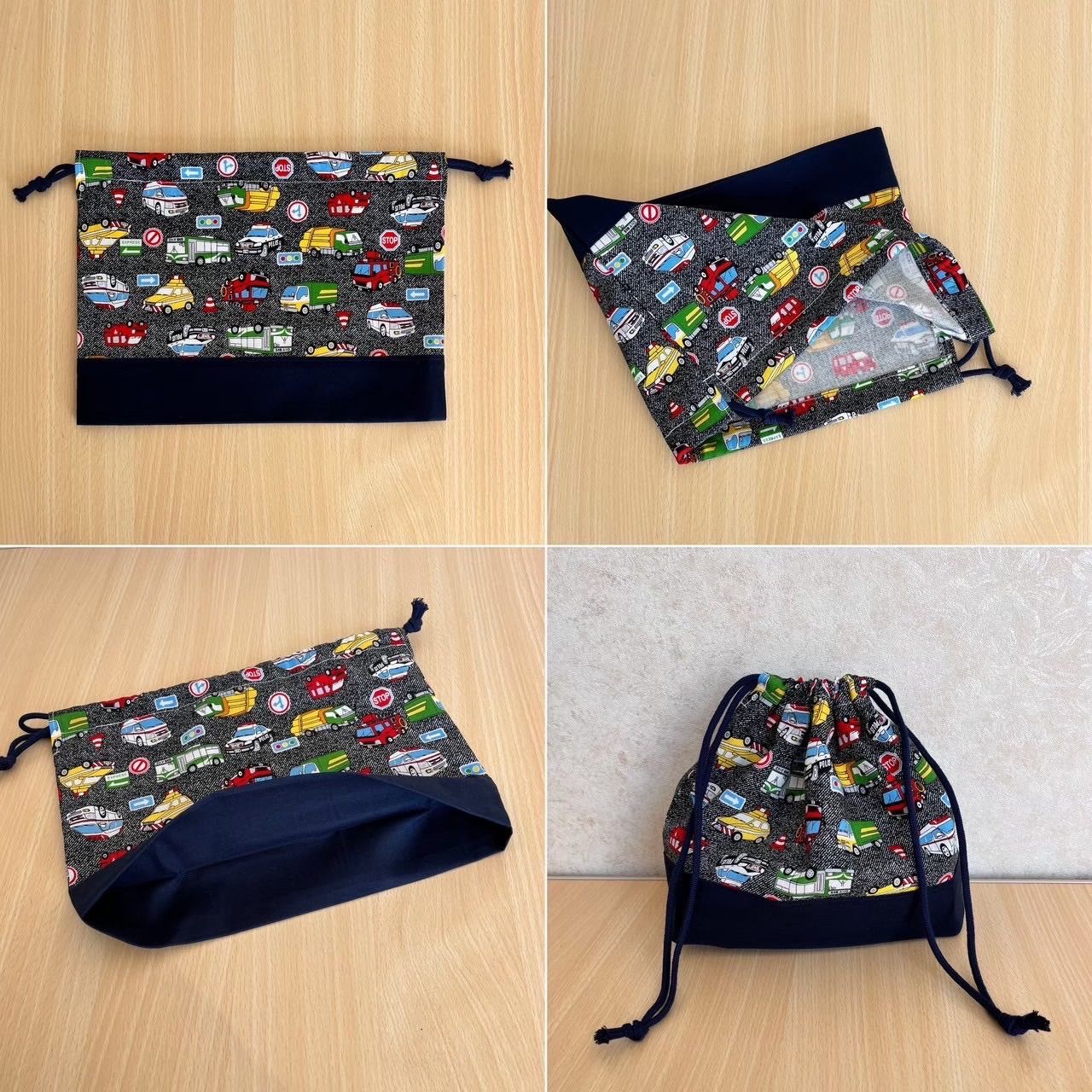 ハンドメイド 生地、紐色が選べる 給食3点セット 入園入学セット