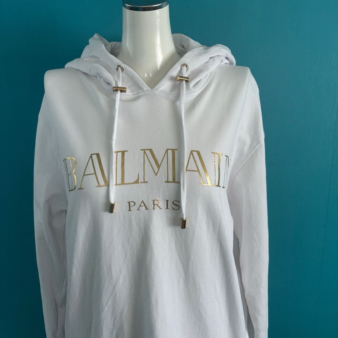 938 BALMAIN バルマン ロゴパーカー サイドジップ ゴールド M 白