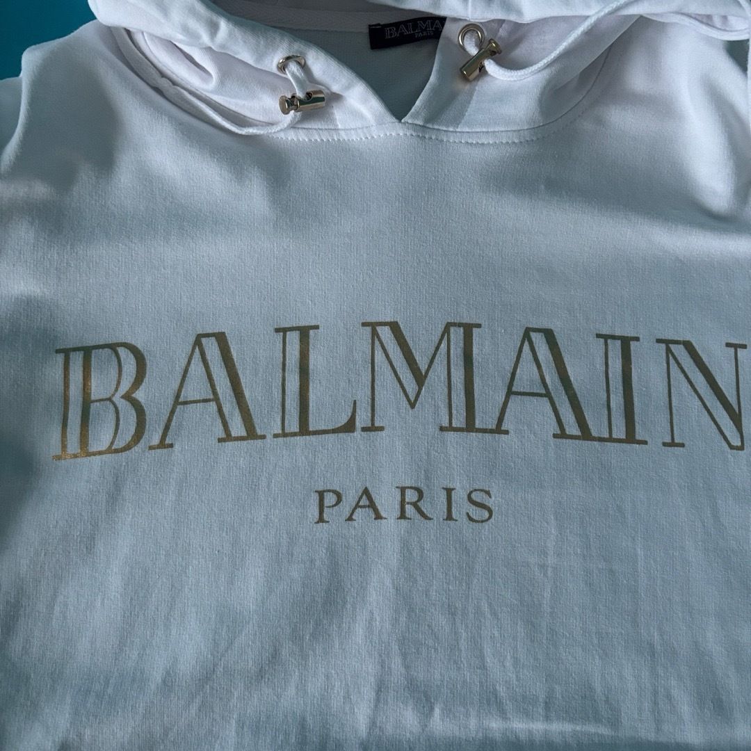 BALMAIN バルマン パーカー M 白 938 BALMAIN バルマン ロゴパーカー