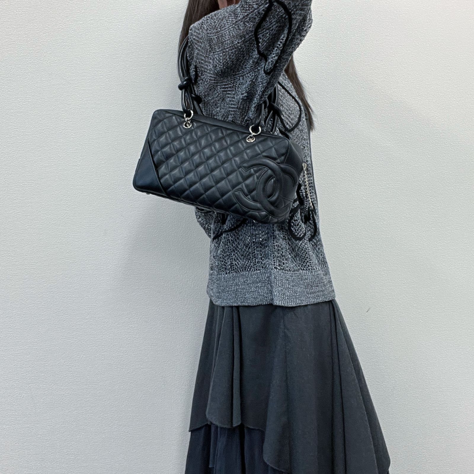 中古】CHANEL シャネル ココマーク カンボンライン ボーリングバッグ 
