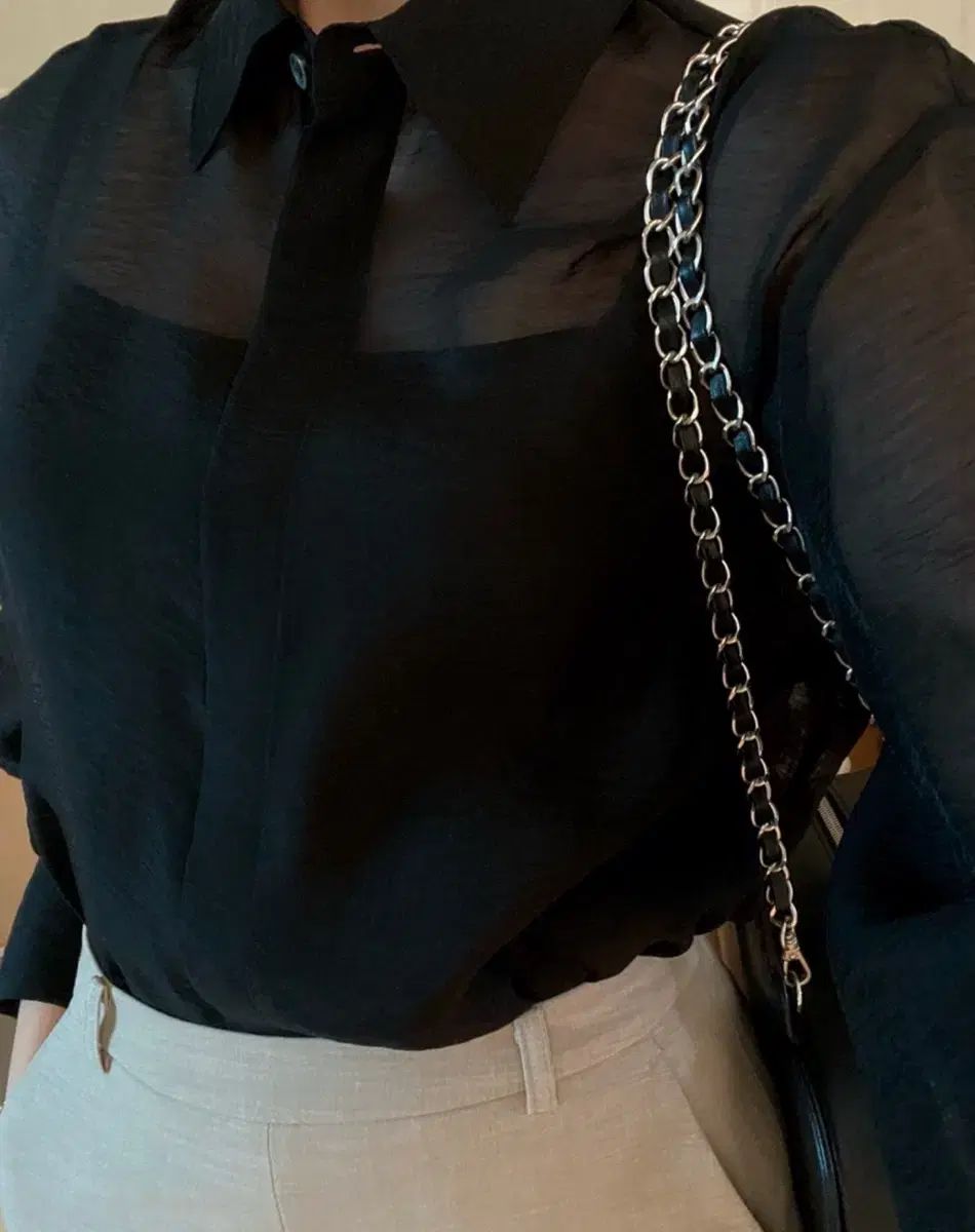 シエsie グラッシー シースルー ブラウス ブラック