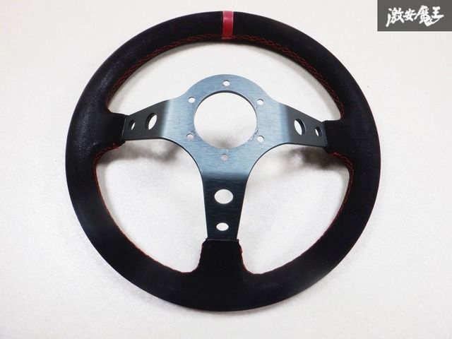 社外品 汎用 レザー ステアリング ハンドル 3本スポーク バックスキン