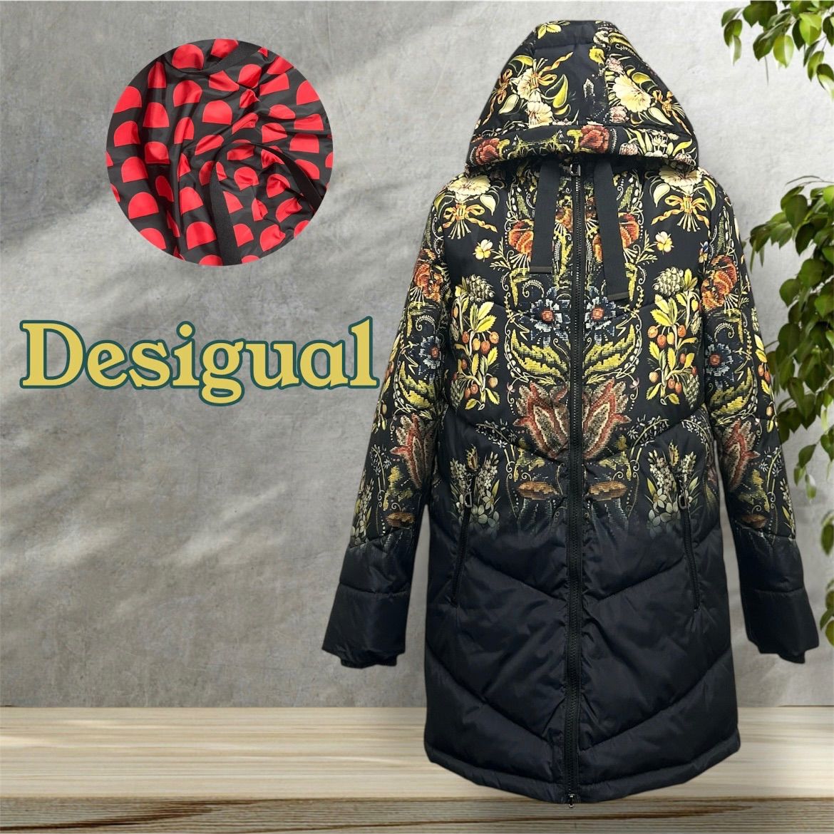 Desigual デシグアル ダブルジッパー ボタニカル 花柄 ジャケット コート size M