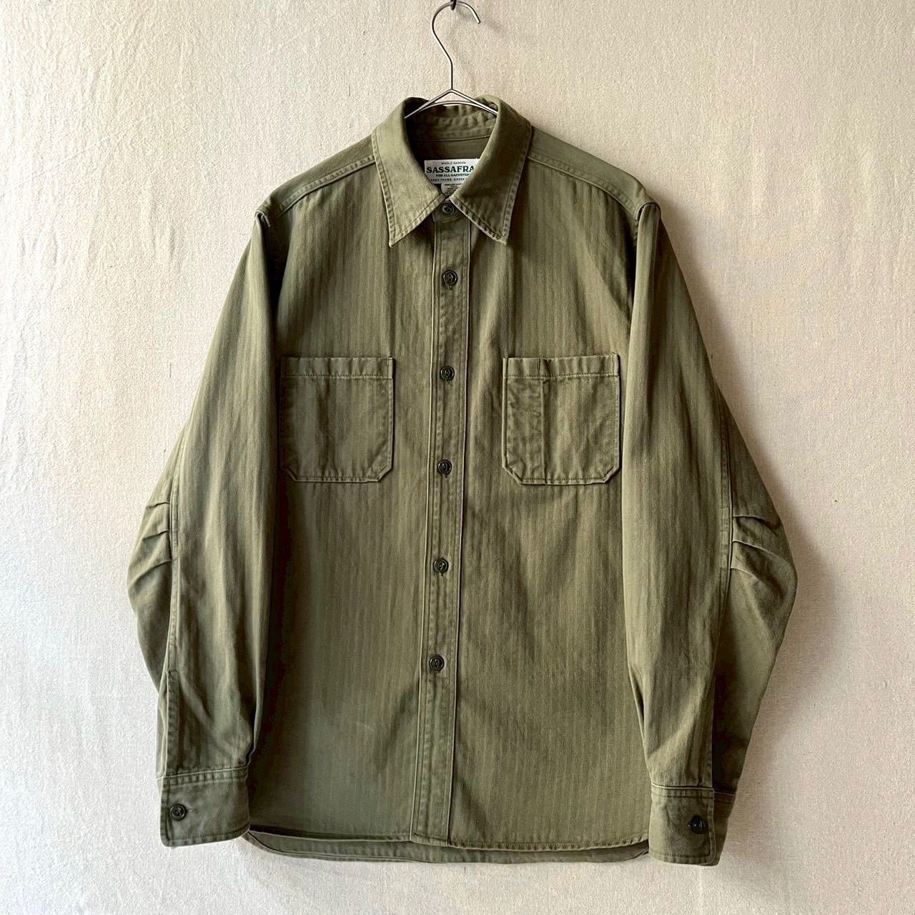 定価2.4万円 SPRAYER SHIRT シャツ S コットン オリーブ ヘリンボーン T 5-11039-9440