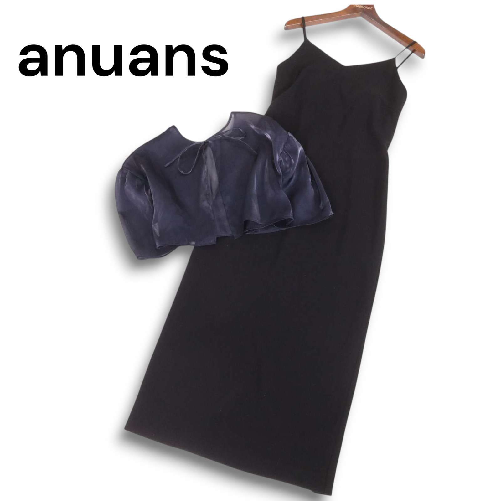24 AW anuans アニュアンス 通年 レイヤード コンビネーション ワンピース ドレス Sz.M レディース 黒 オケージョン