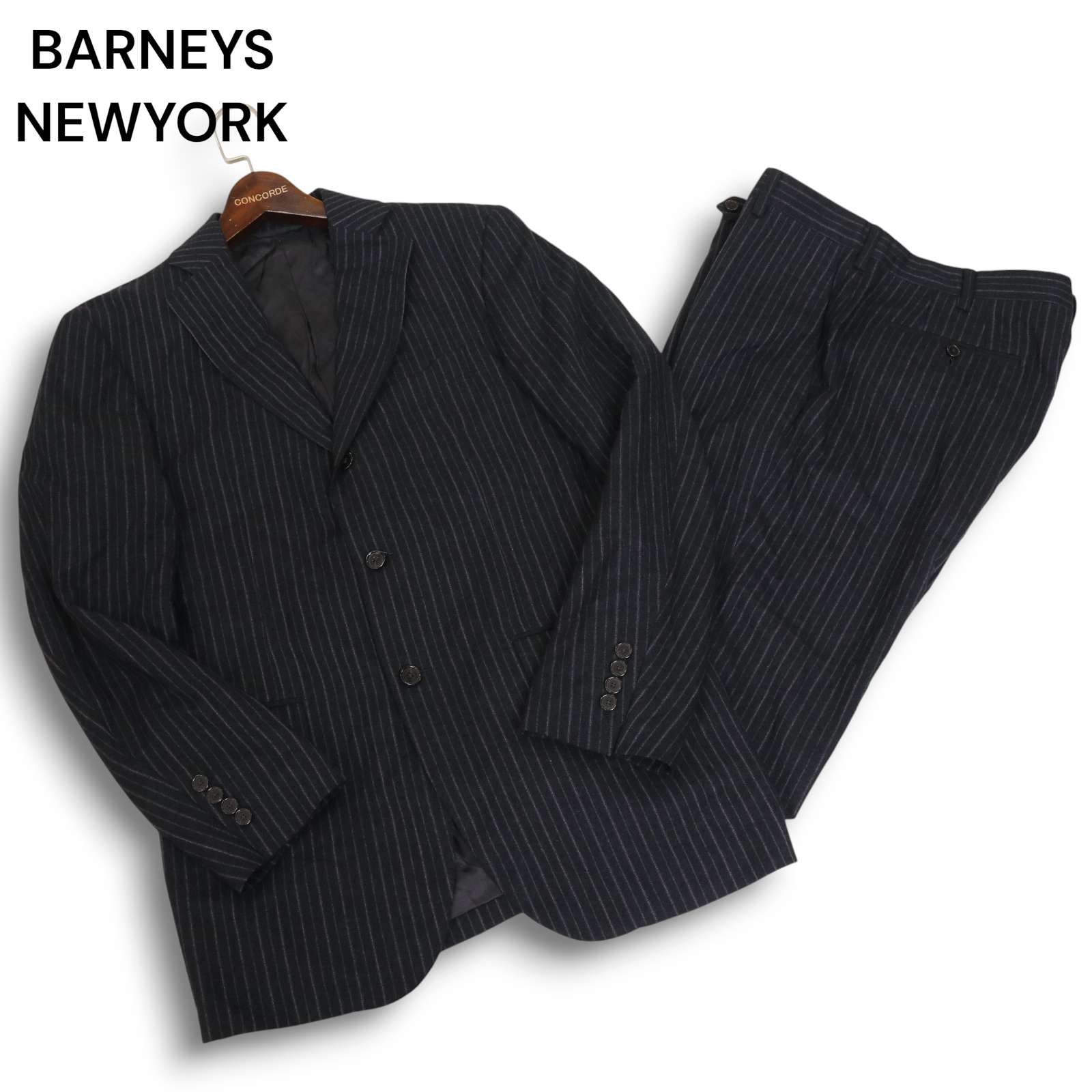 BARNEYS NEWYORK バーニーズ ニューヨーク 秋冬 Super 100 s ストライプ セットアップ スーツ Sz.48 メンズ