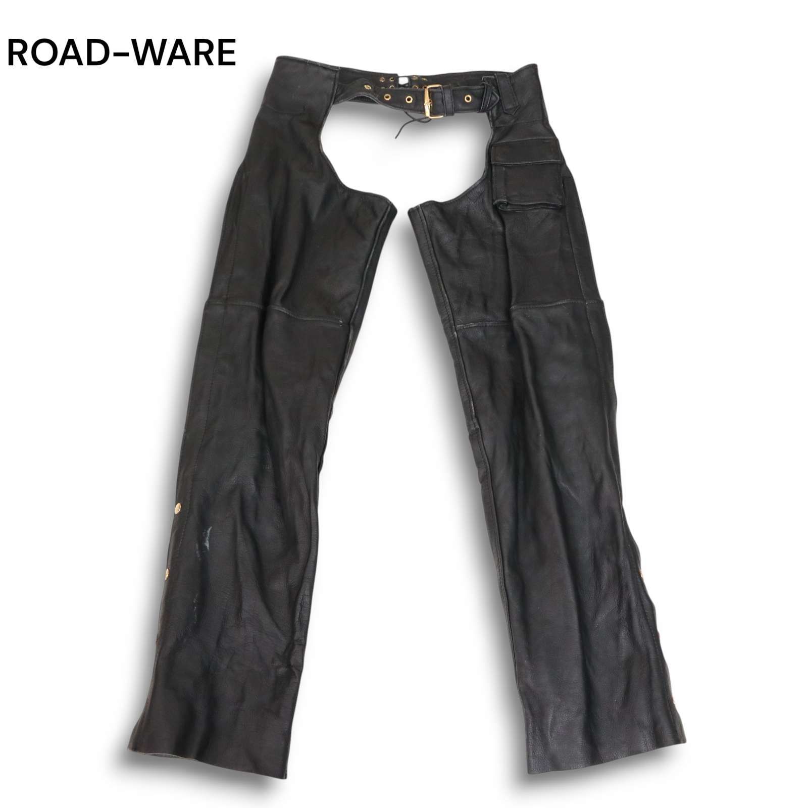 ROAD-WARE ロードウェア 本革 リアル レザー チャップス バイカー オーバー パンツ Sz.S メンズ 黒 バイク