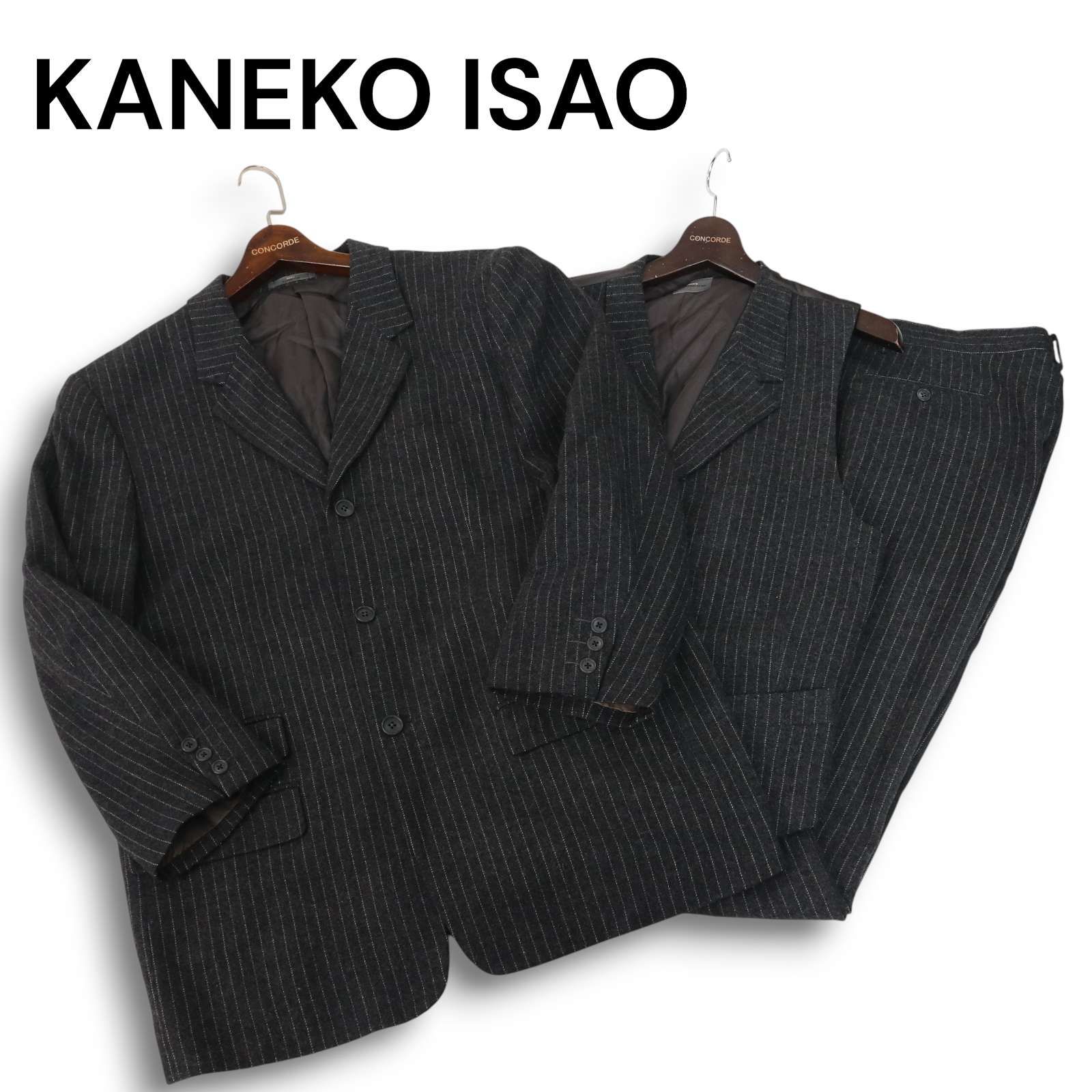 MEN S KANEKO ISAO メンズ カネコイサオ 秋冬 ウール ストライプ 3ピース セットアップ スーツ Sz.L