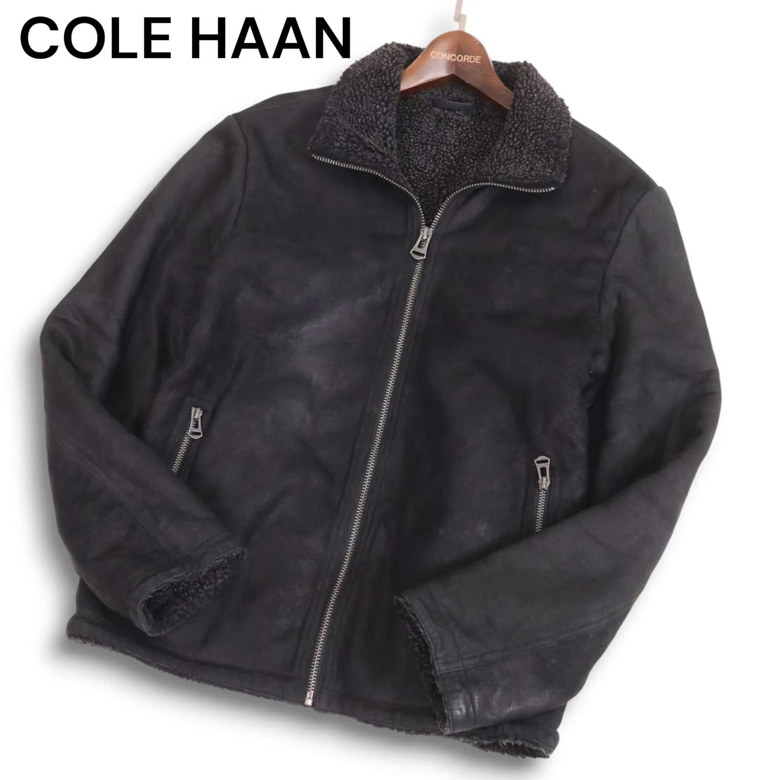 新品未使用　COLE HAAN ブラックレザージャケット　現行品　xs Cole Haan Genuine Lamb Skin Leather Notch Collar Welt Pocket Front