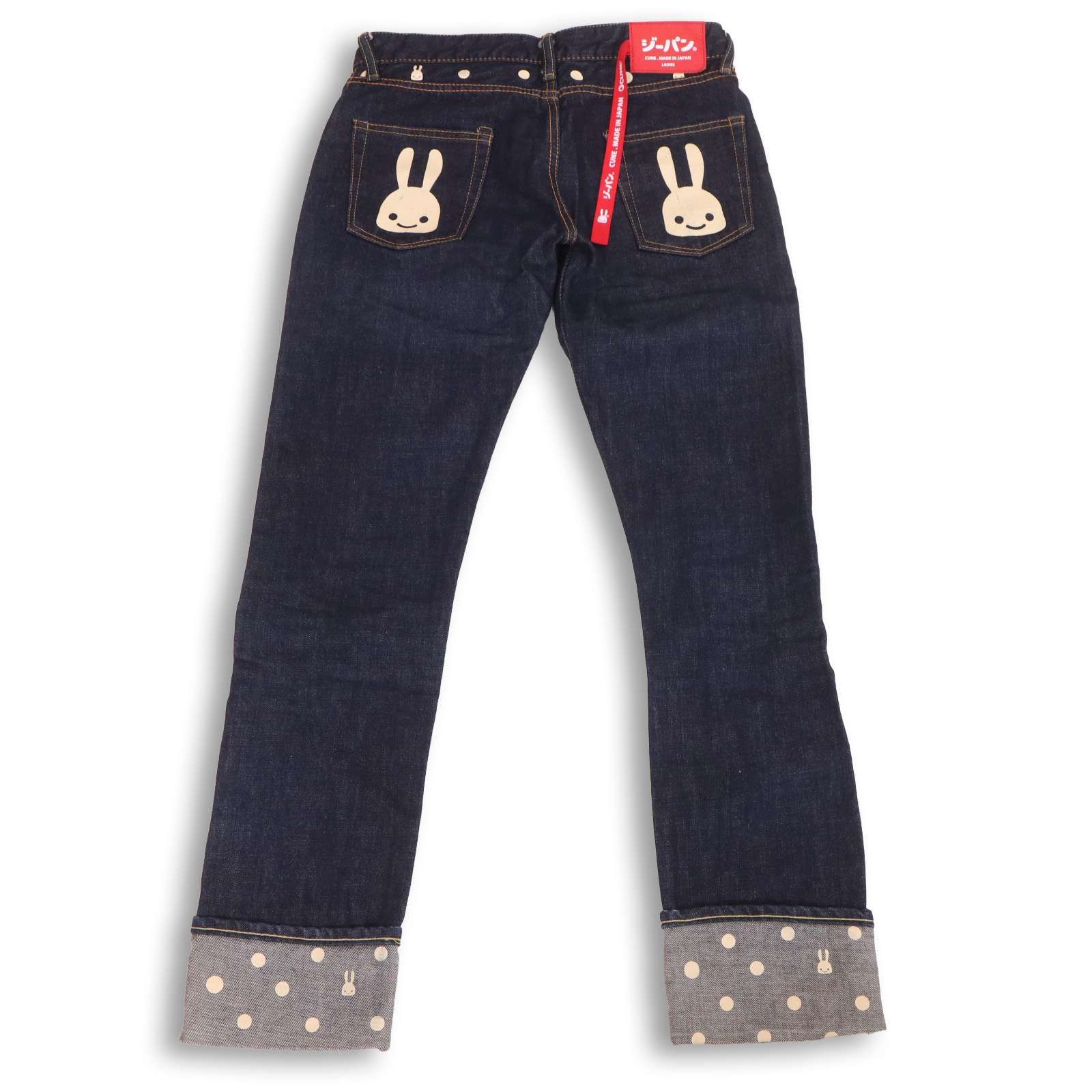【新品、未使用、タグ付き】CUNEキューン　ジーパン　うさぎデニムパンツ　L CUNE キューン 2連うさぎ☆ ウサギ ドット ロールアップ デニム パンツ
