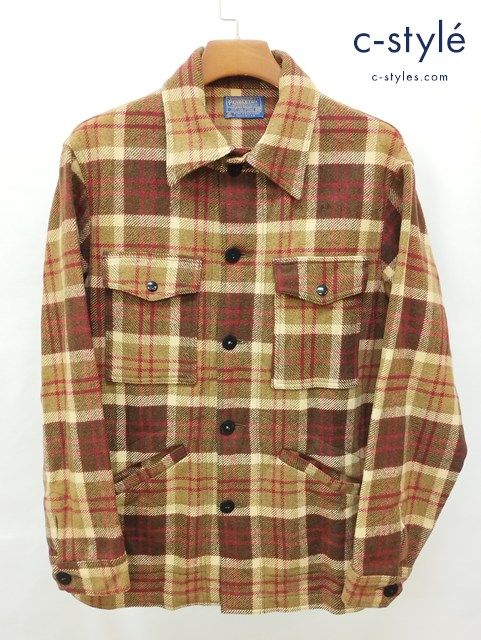 P 102 ペンドルトン シャツジャケット M ブラウン系 チェック柄 ウール 70 s