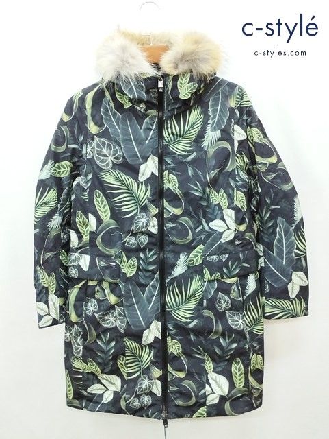 P 095 秋冬 nobis ノビス ダウンコート S グリーン系 総柄 ROMEDA レディース