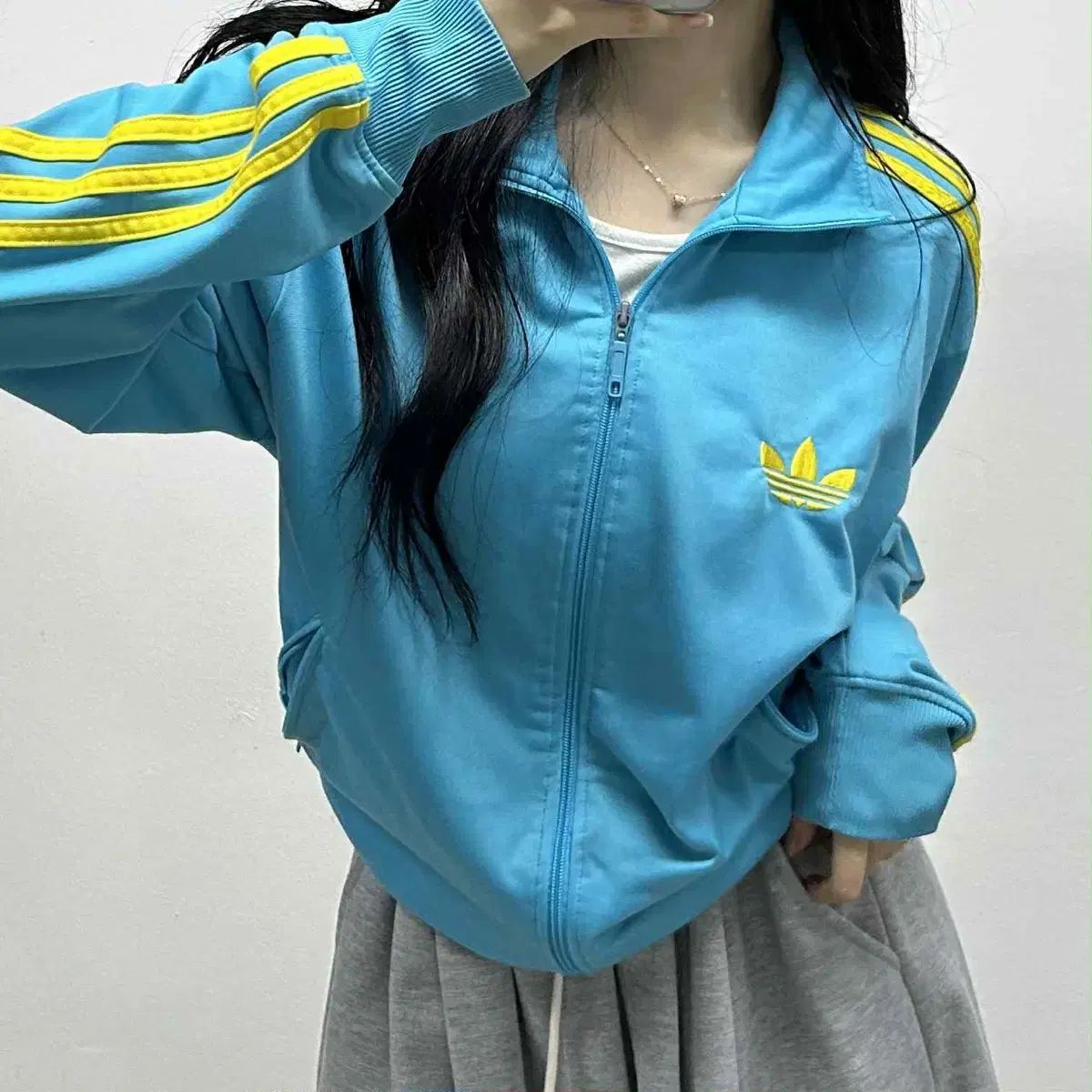 アディダス 旧ファイヤーバード スカイ あのちゃん風 トラックジャージ ジャージ L